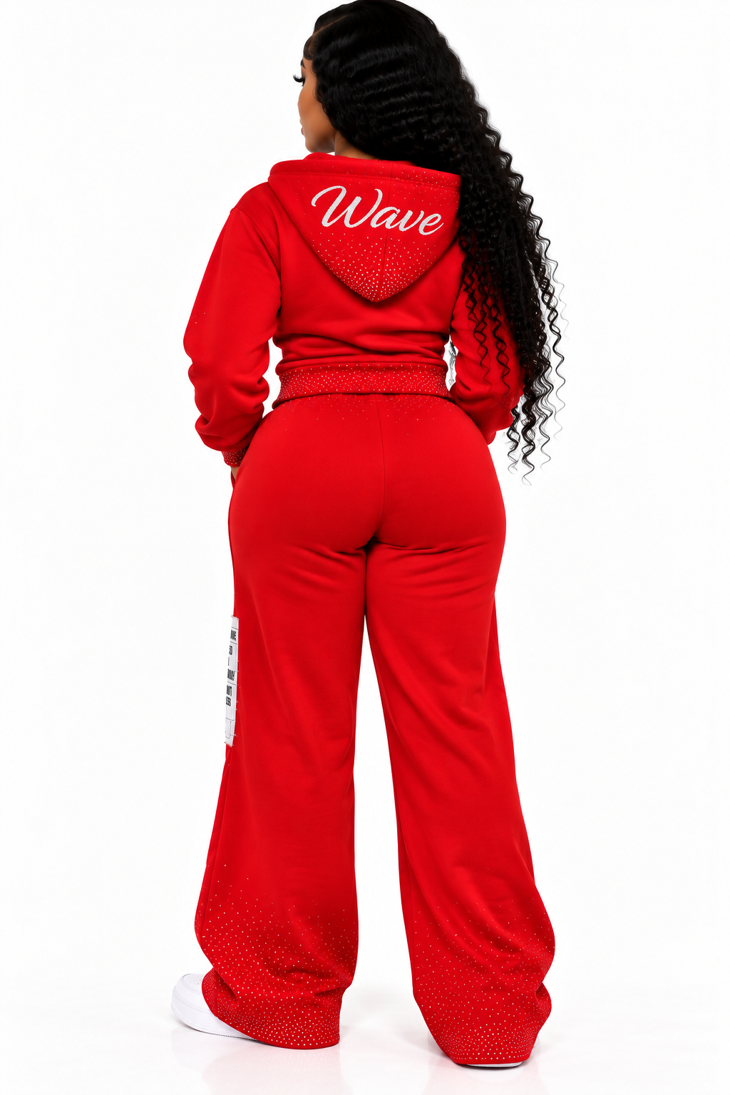 Legendary Wave “Catch the Wave” Rhinestone Hoodie & Wide-Leg Pant Set – Red