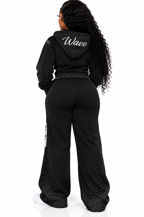 Legendary Wave “Catch the Wave” Rhinestone Hoodie & Wide-Leg Pant Set